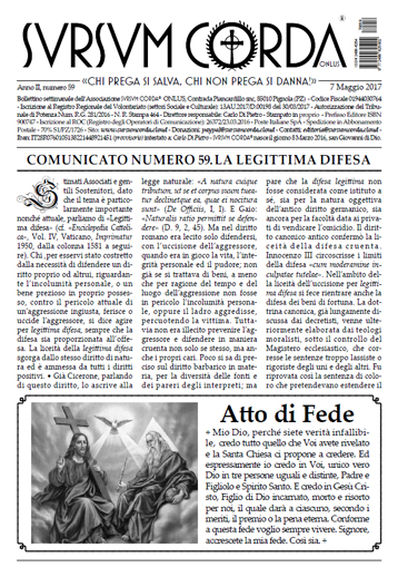 Indice del Numero 59 di Sursum Corda, 7 maggio 2017