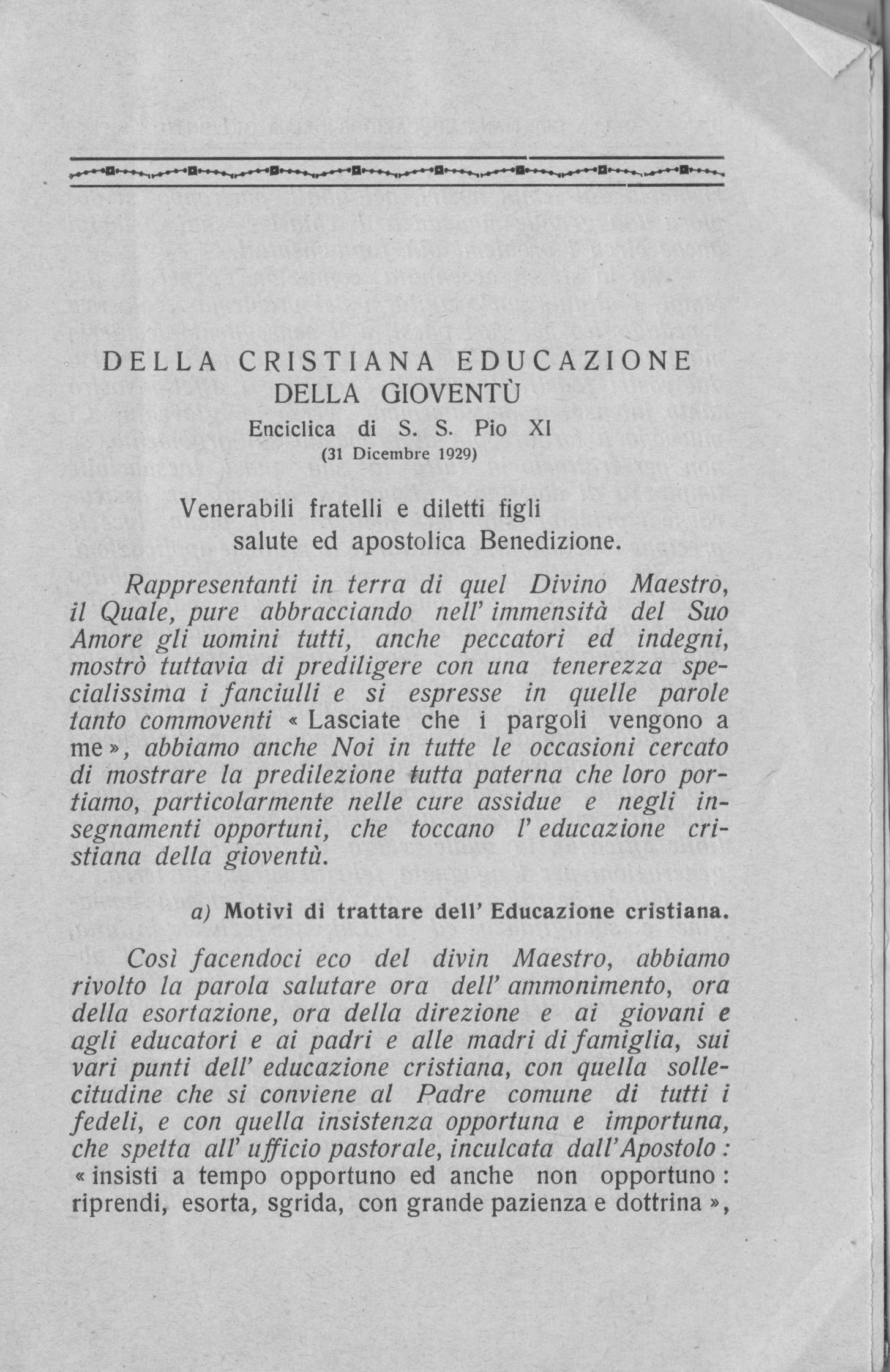 Della Cristiana Educazione Della Gioventù