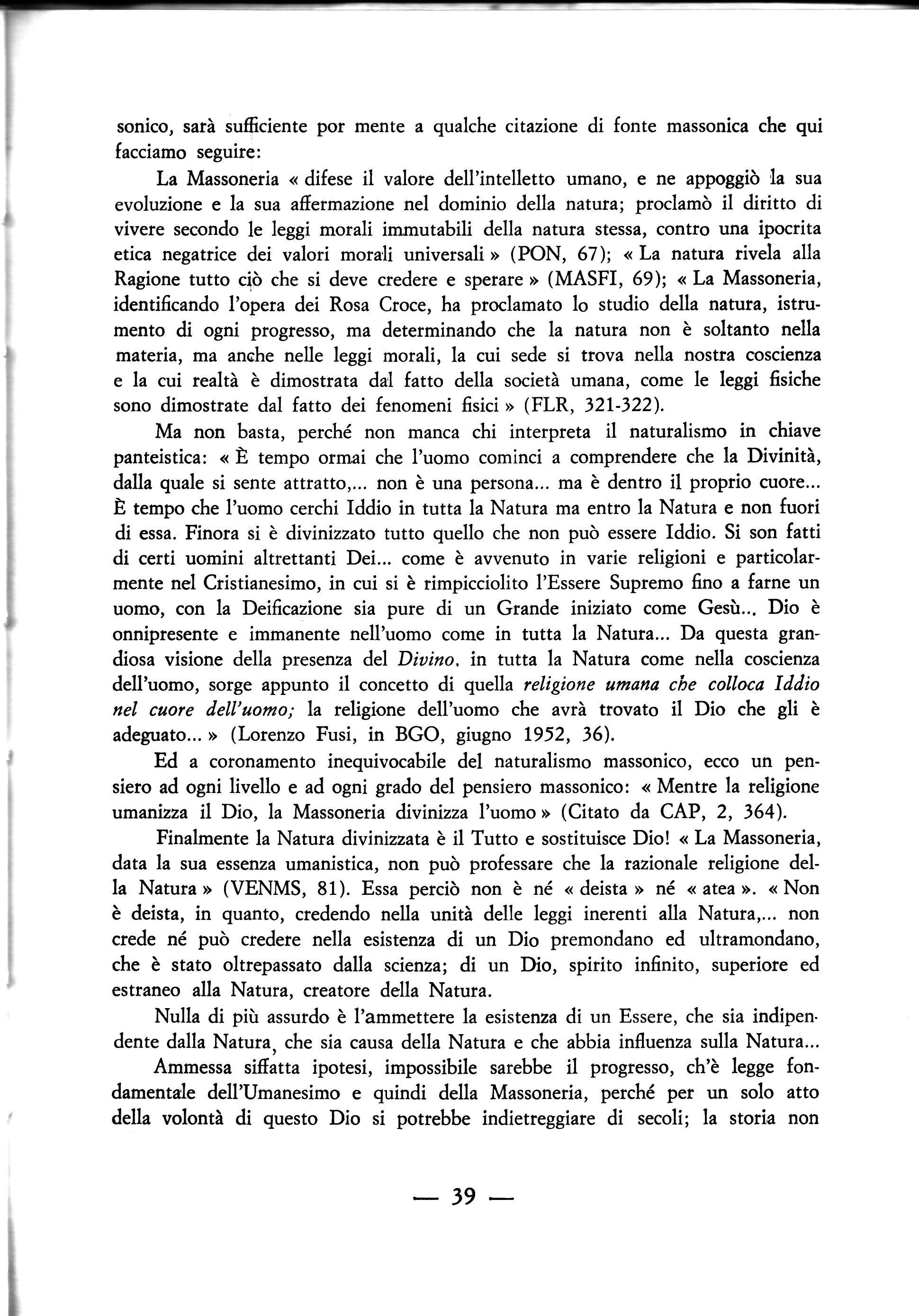 L’essenza della Massoneria: il naturalismo (F. Giantulli S.J.)