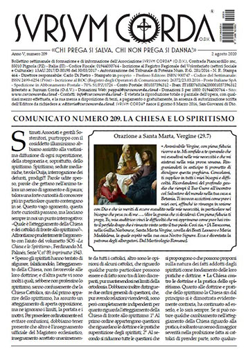 Indice del Numero 209 di Sursum Corda, 2 agosto 2020