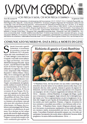 Sursum Corda Numero 95 del 14 gennaio 2018