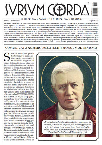 Sursum Corda Numero 109 del 22 aprile 2018