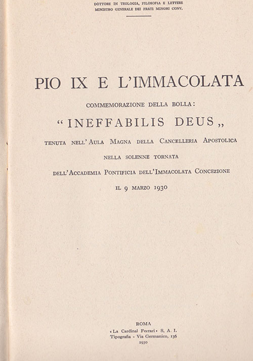 Pio IX e l’Immacolata. Commemorazione della Ineffabili Deus