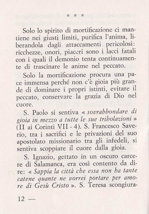 Le vere ricchezze della vita: La Mortificazione