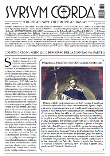 Indice del Numero 124 di Sursum Corda, 5 agosto 2018