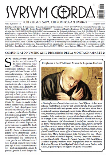 Indice del Numero 125 di Sursum Corda, 12 agosto 2018