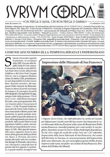 Sursum Corda Numero 131 del 23 settembre 2018