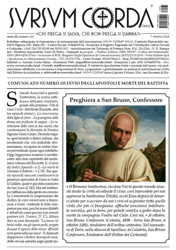 Indice del Numero 133 di Sursum Corda, 7 ottobre 2018