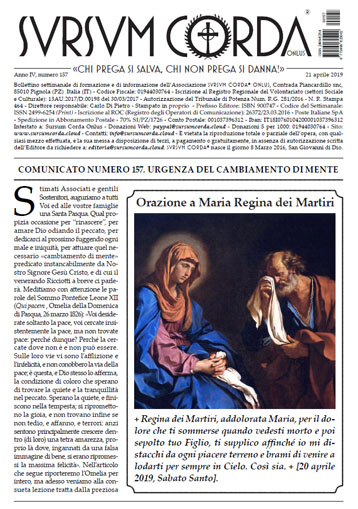 Sursum Corda Numero 157 del 21 aprile 2019