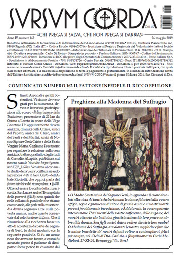 Indice del Numero 162 di Sursum Corda, 26 maggio 2019