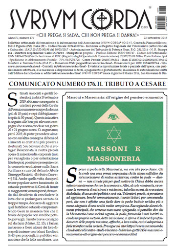 Indice del Numero 176 di Sursum Corda, 22 settembre 2019