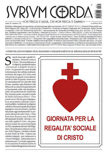 Indice del Numero 178 di Sursum Corda, 6 ottobre 2019