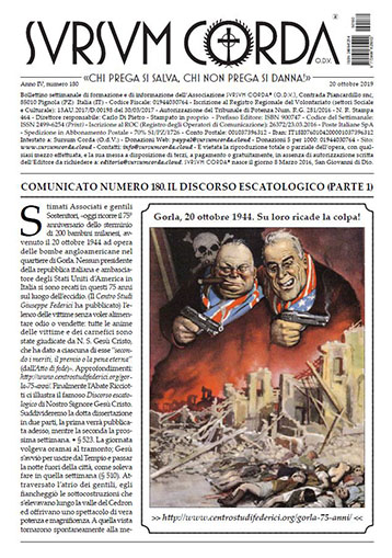 Indice del Numero 180 di Sursum Corda, 20 ottobre 2019