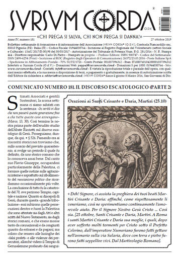 Indice del Numero 181 di Sursum Corda, 27 ottobre 2019