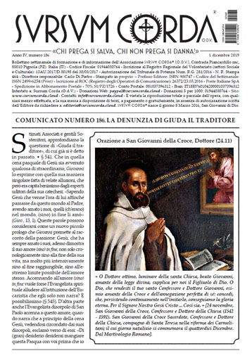 Indice del Numero 186 di Sursum Corda, 1 dicembre 2019