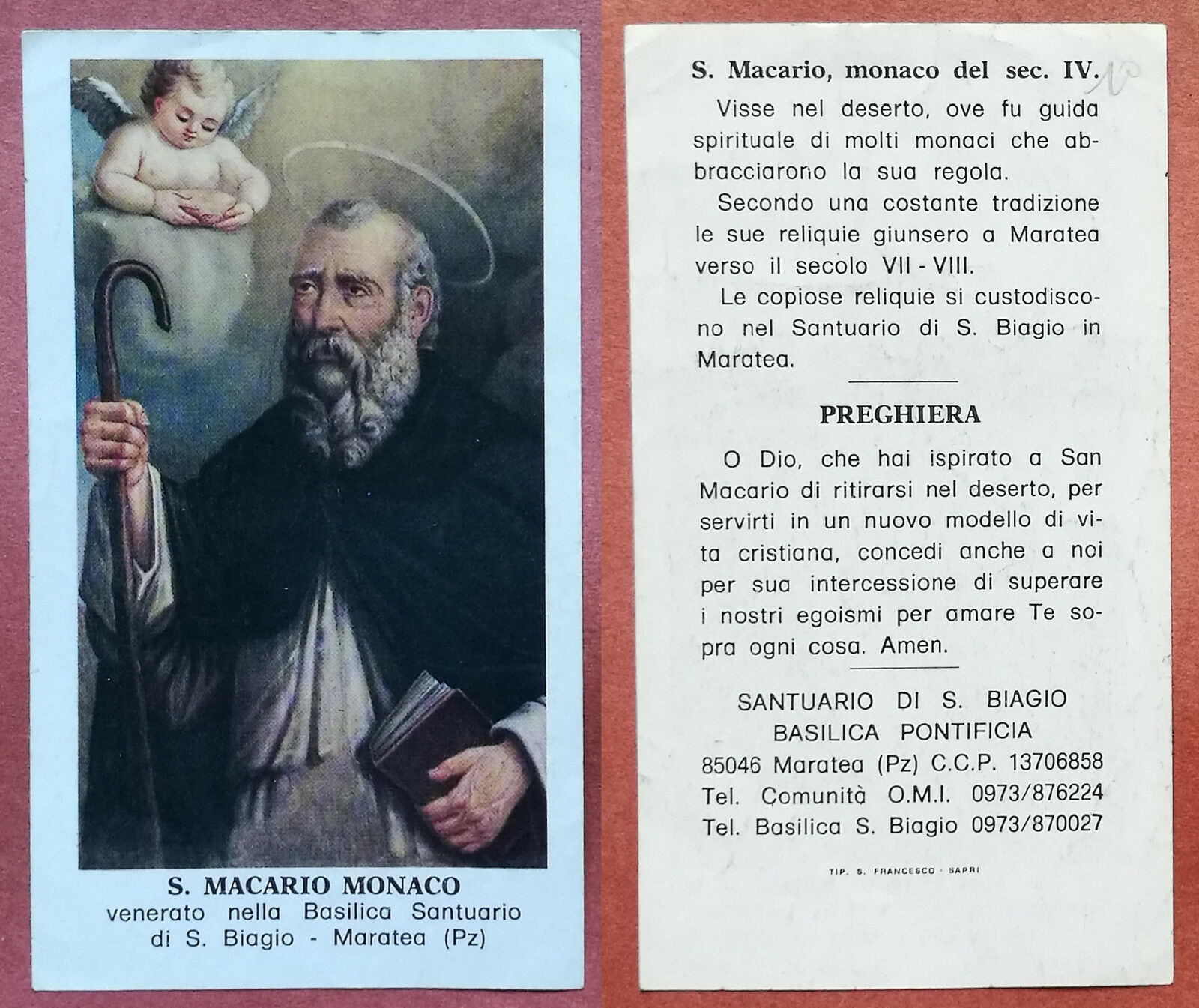 Santino Holy Card San Macario Monaco